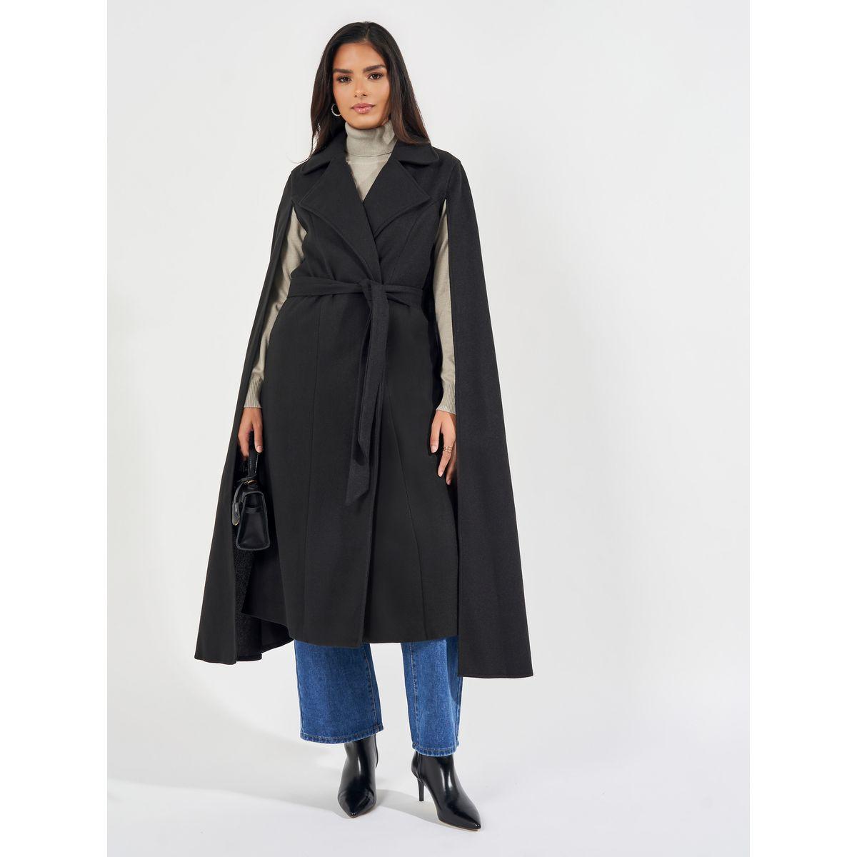 Styli Regular Fit Midi Wool Like Coat with Cape Sleeves-women-clothing-coatsandjackets-coats-image-1