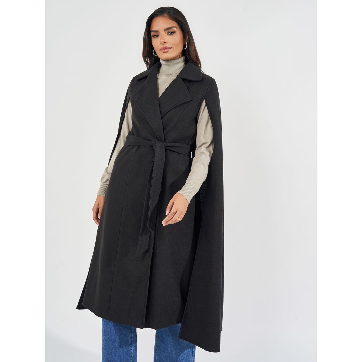 معطف ميدي بقصة عادية أكمام كيب-women-clothing-coatsandjackets-coats-image-2