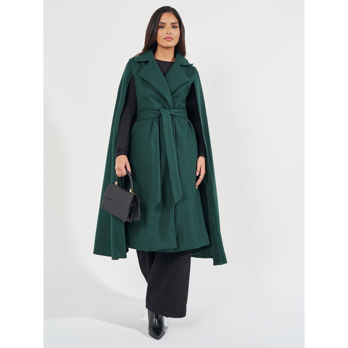 Styli Regular Fit Midi Wool Like Coat with Cape Sleeves-women-clothing-coatsandjackets-coats-image-1