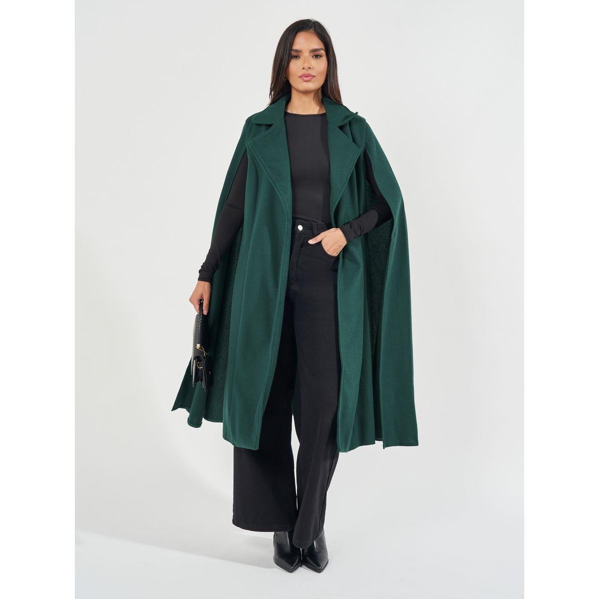 Styli Regular Fit Midi Wool Like Coat with Cape Sleeves-women-clothing-coatsandjackets-coats-image-2