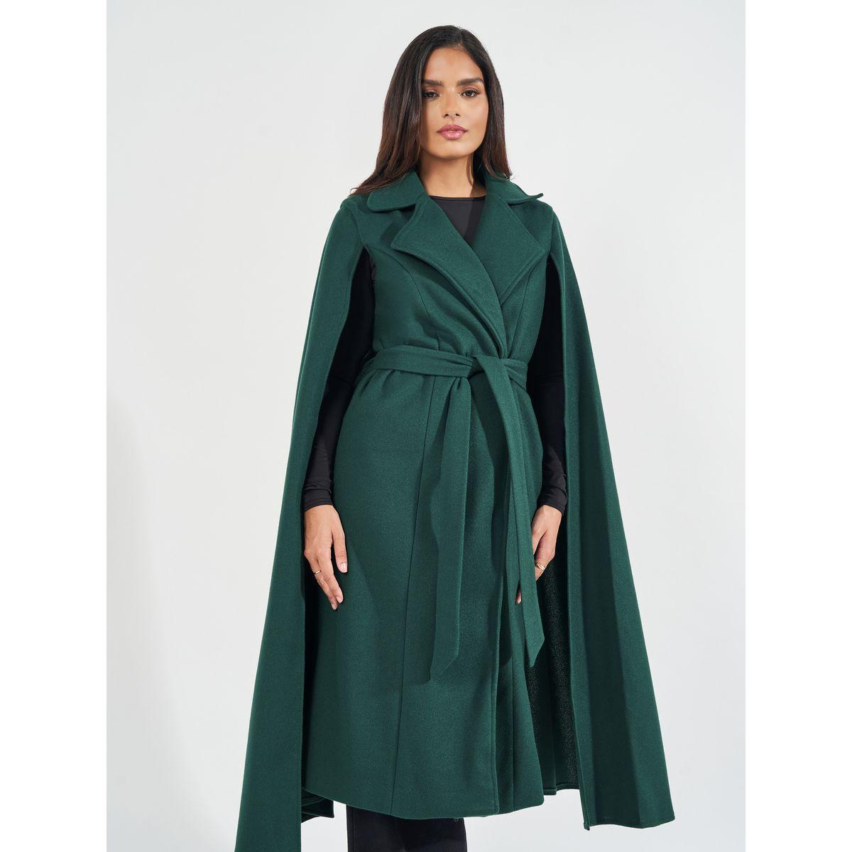 Styli Regular Fit Midi Wool Like Coat with Cape Sleeves-women-clothing-coatsandjackets-coats-image-3