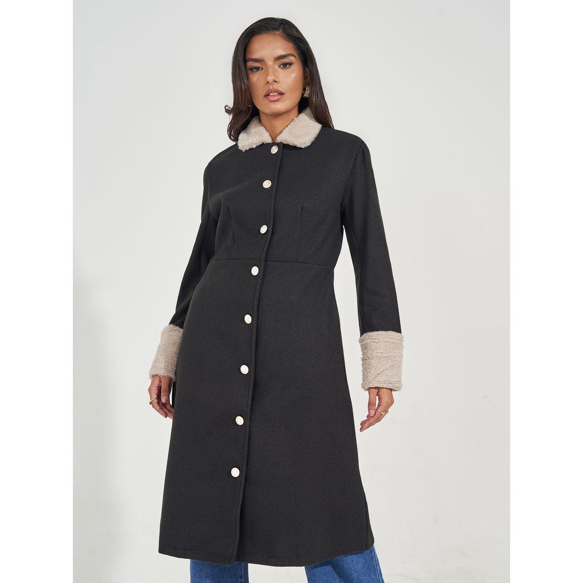 معطف بقصة عادية وفرو صناعي-women-clothing-coatsandjackets-coats-image-3