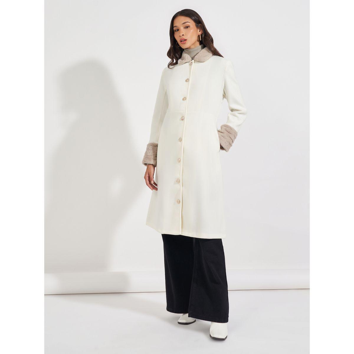 Styli Regular Fit Buttoned Wool Like Coat with Faux Fur Trim-women-clothing-coatsandjackets-coats-image-1
