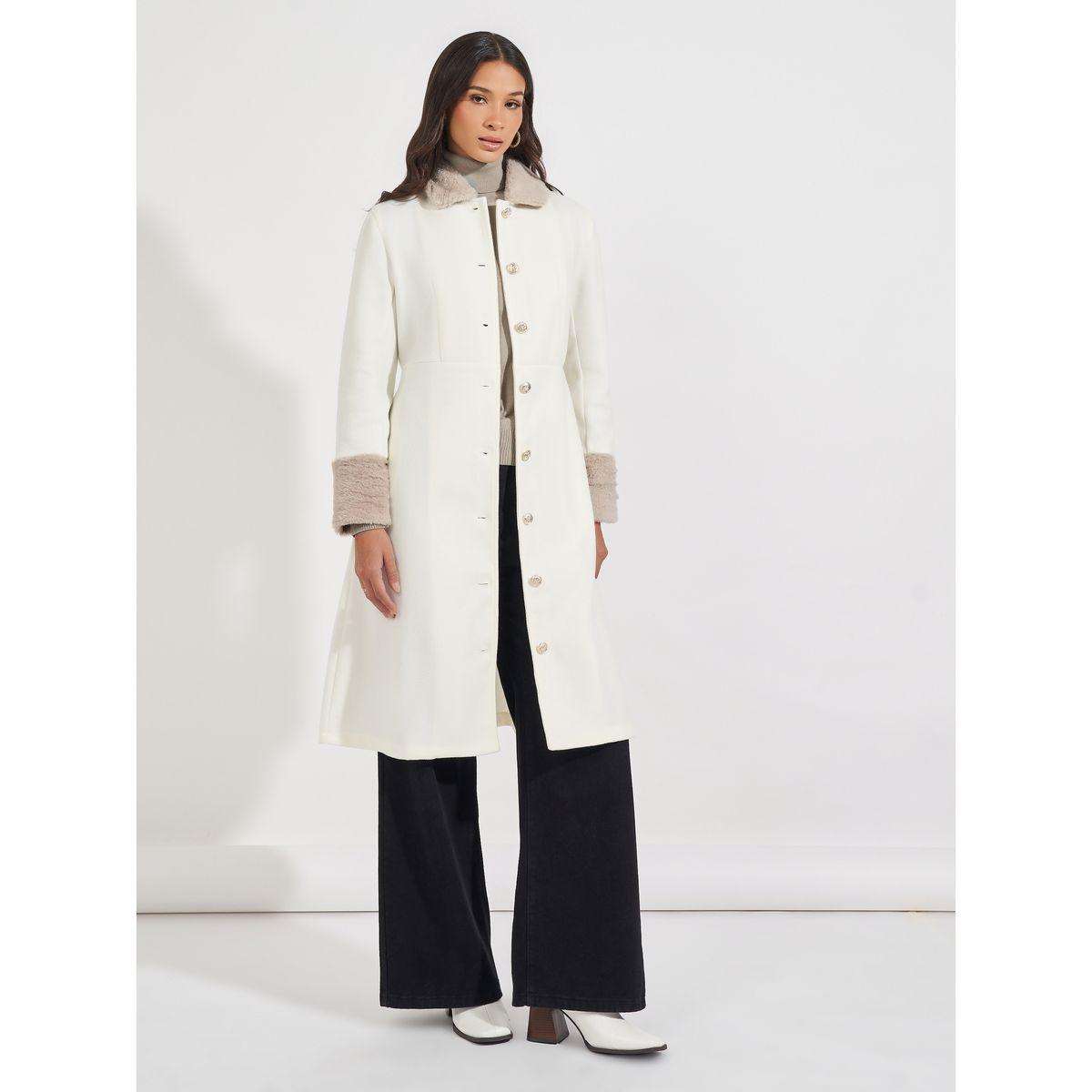 Styli Regular Fit Buttoned Wool Like Coat with Faux Fur Trim-women-clothing-coatsandjackets-coats-image-2