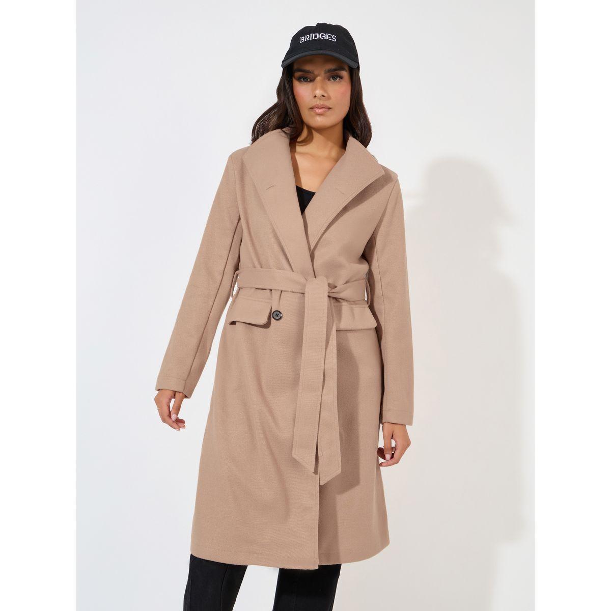 Styli Regular Fit Double Breasted Belted Wool Like Coat-women-clothing-coatsandjackets-coats-image-1