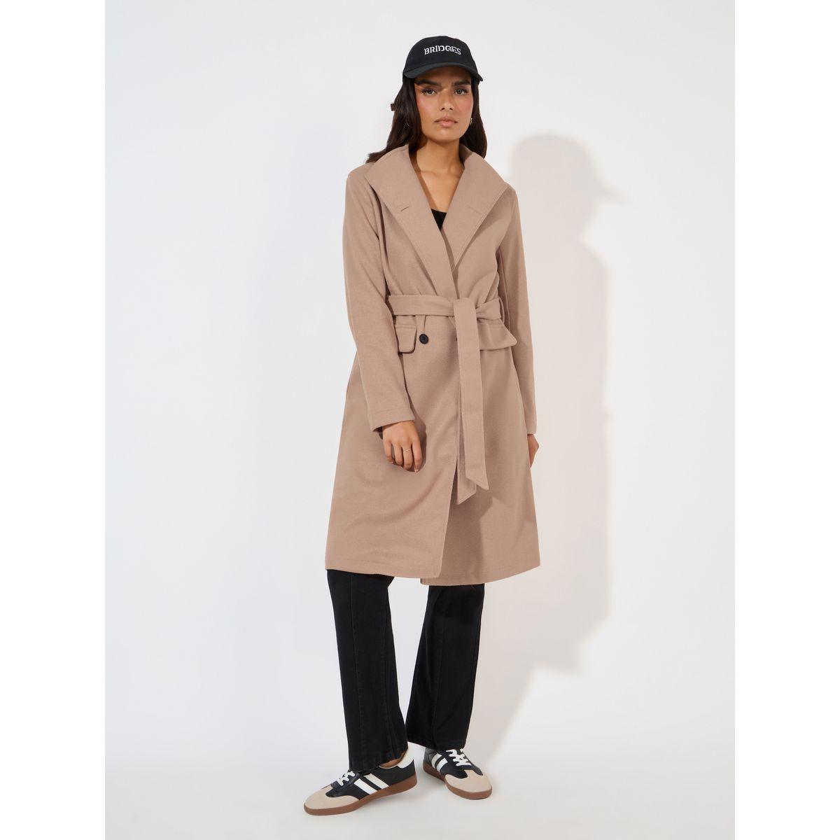 Styli Regular Fit Double Breasted Belted Wool Like Coat-women-clothing-coatsandjackets-coats-image-2