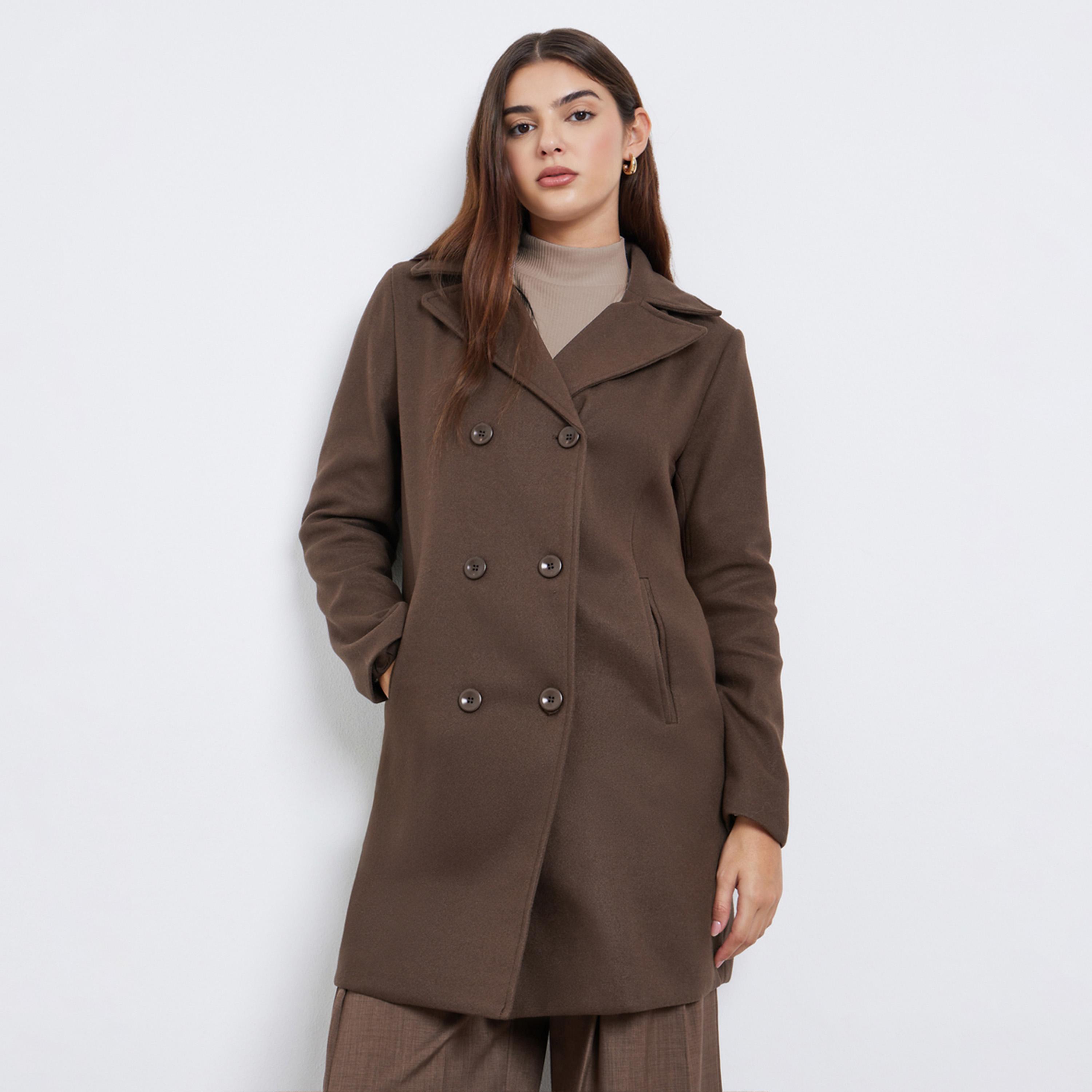 ستايلي - معطف بني مزدوج الصدر من الصوف-women-clothing-coatsandjackets-coats-image-1
