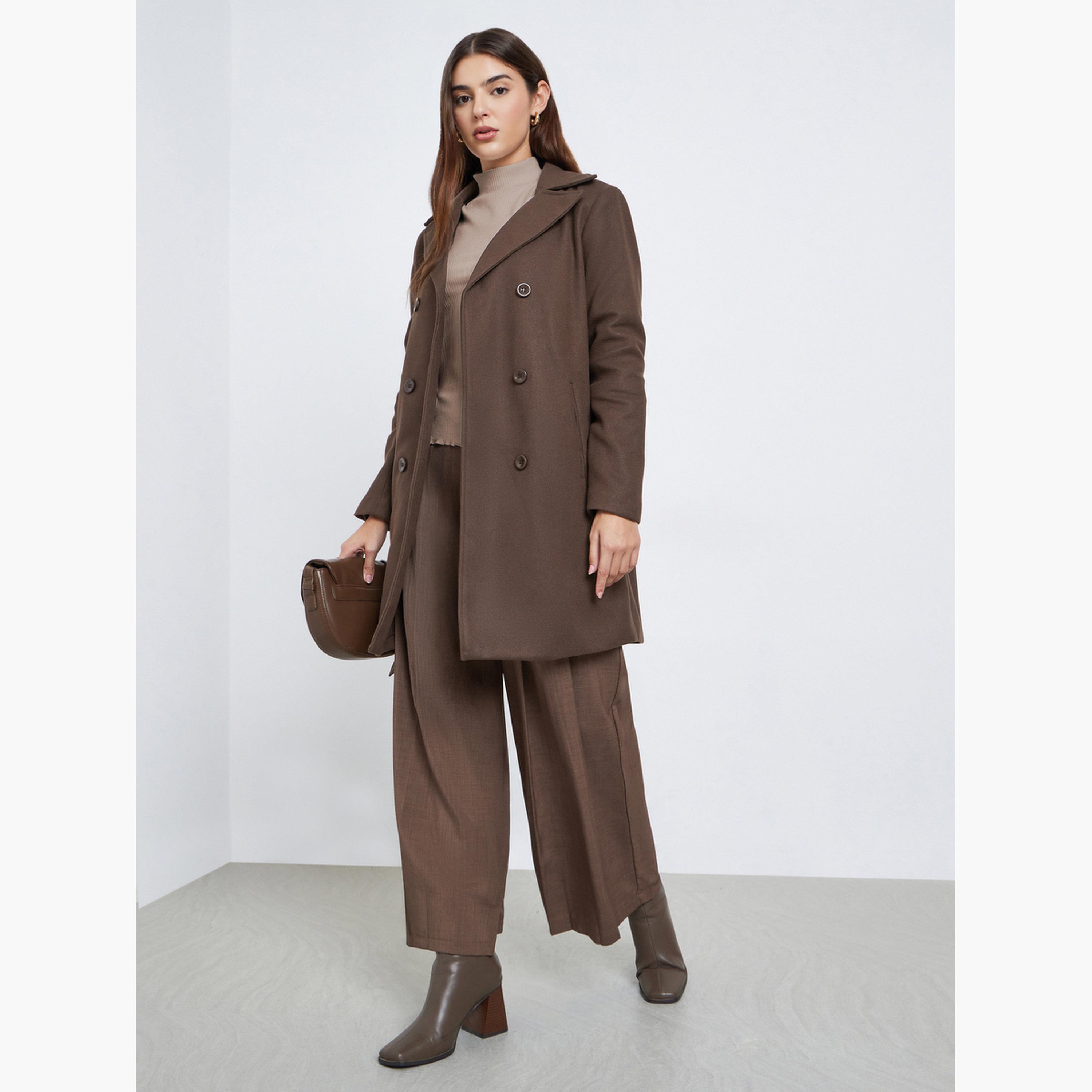 Styli Women Brown Double-Breasted Wool Like Coat-women-clothing-coatsandjackets-coats-image-2