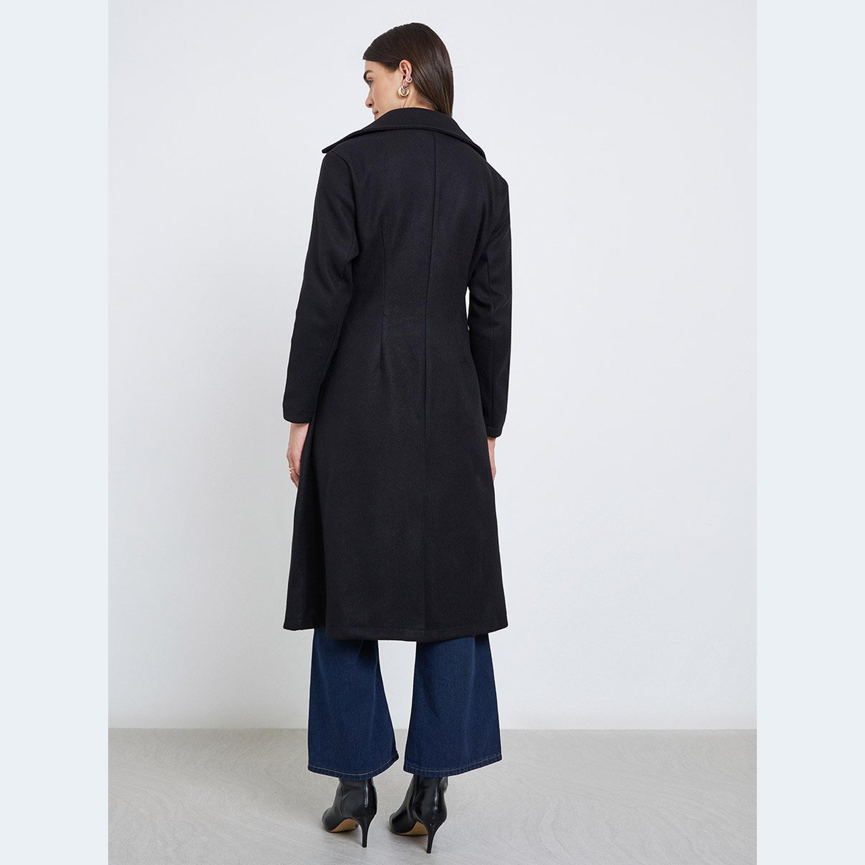 ستايلي - معطف أسود مزدوج الصدر بطول الركبة-women-clothing-coatsandjackets-coats-image-4