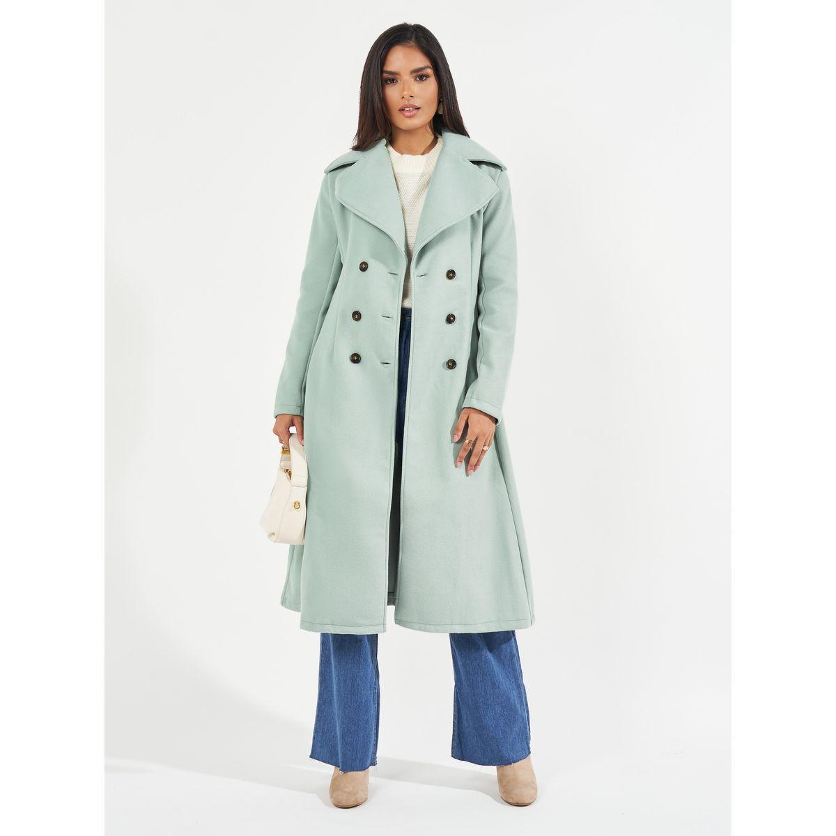 معطف بقصة عادية وصفين أزرار-women-clothing-coatsandjackets-coats-image-1