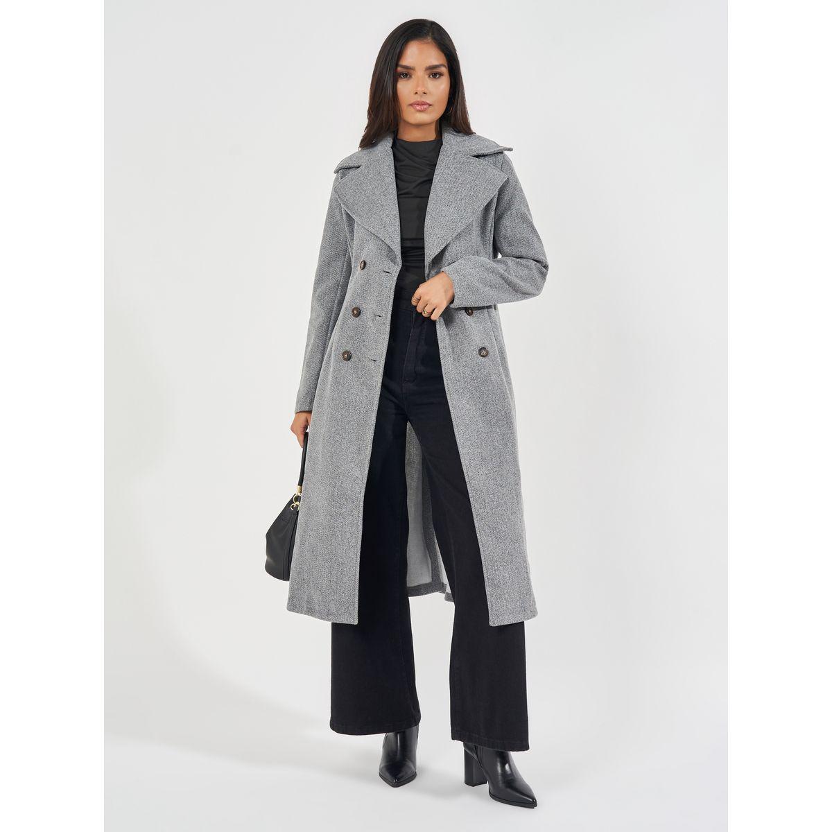 Styli Regular Fit Double Breasted Flared Wool Like Coat-women-winterwear-coatsandjackets-coats-image-1