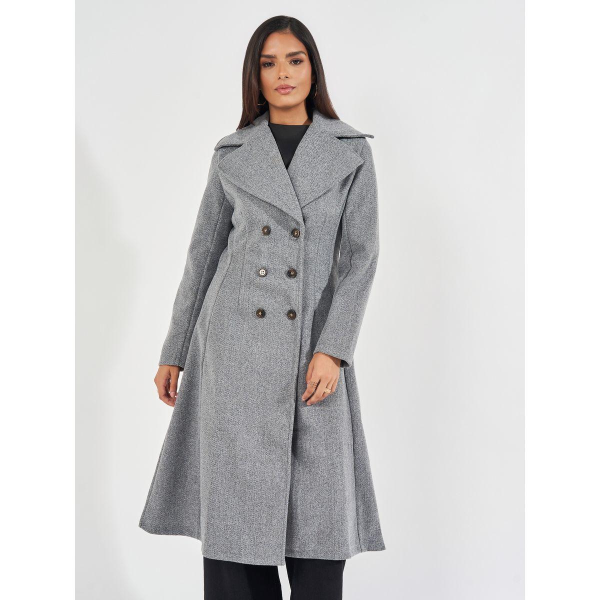 معطف بطول الركبة وصفين أزرار-women-winterwear-coatsandjackets-coats-image-2
