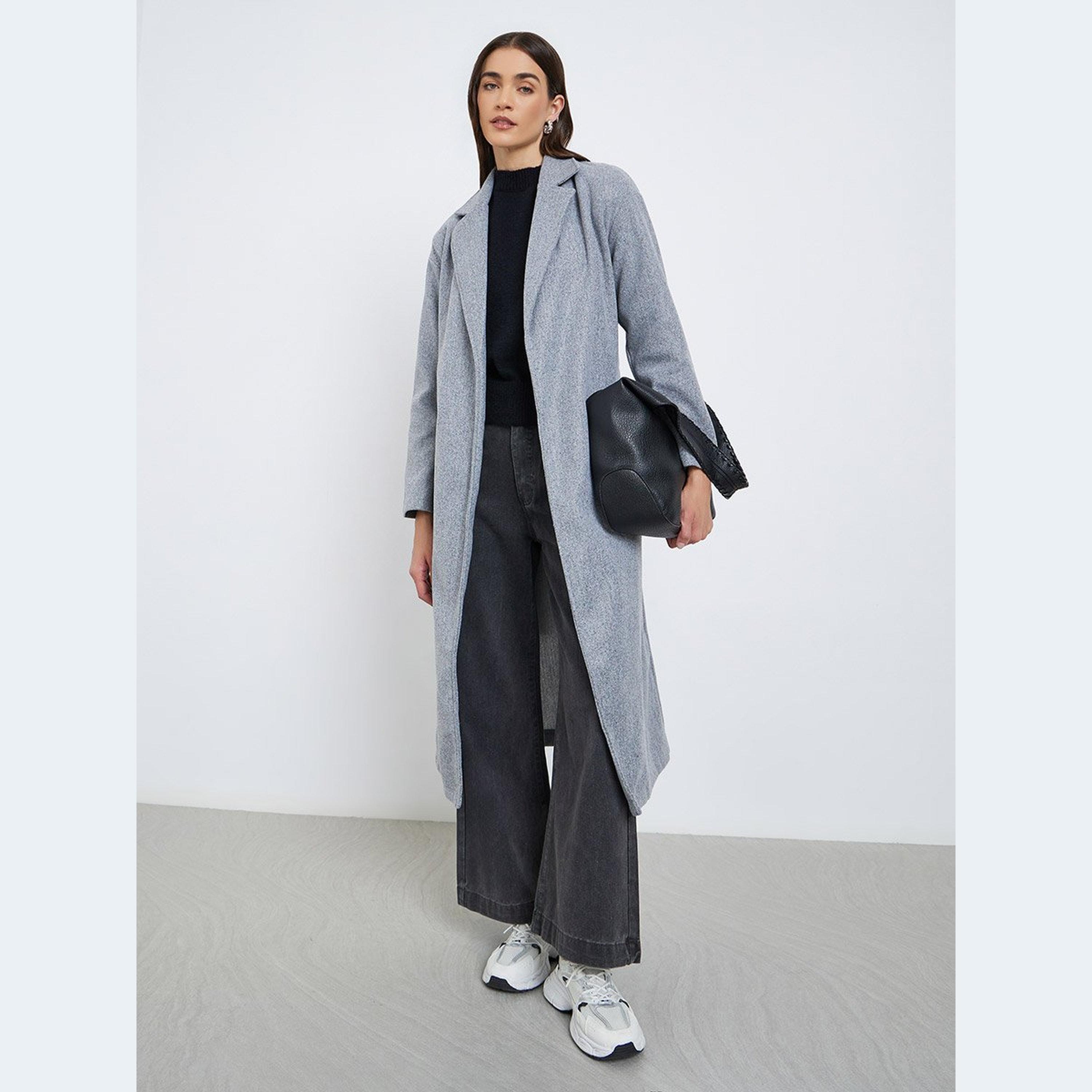 Styli Grey Regular Fit Belted Midi Coat-women-clothing-coatsandjackets-coats-image-1