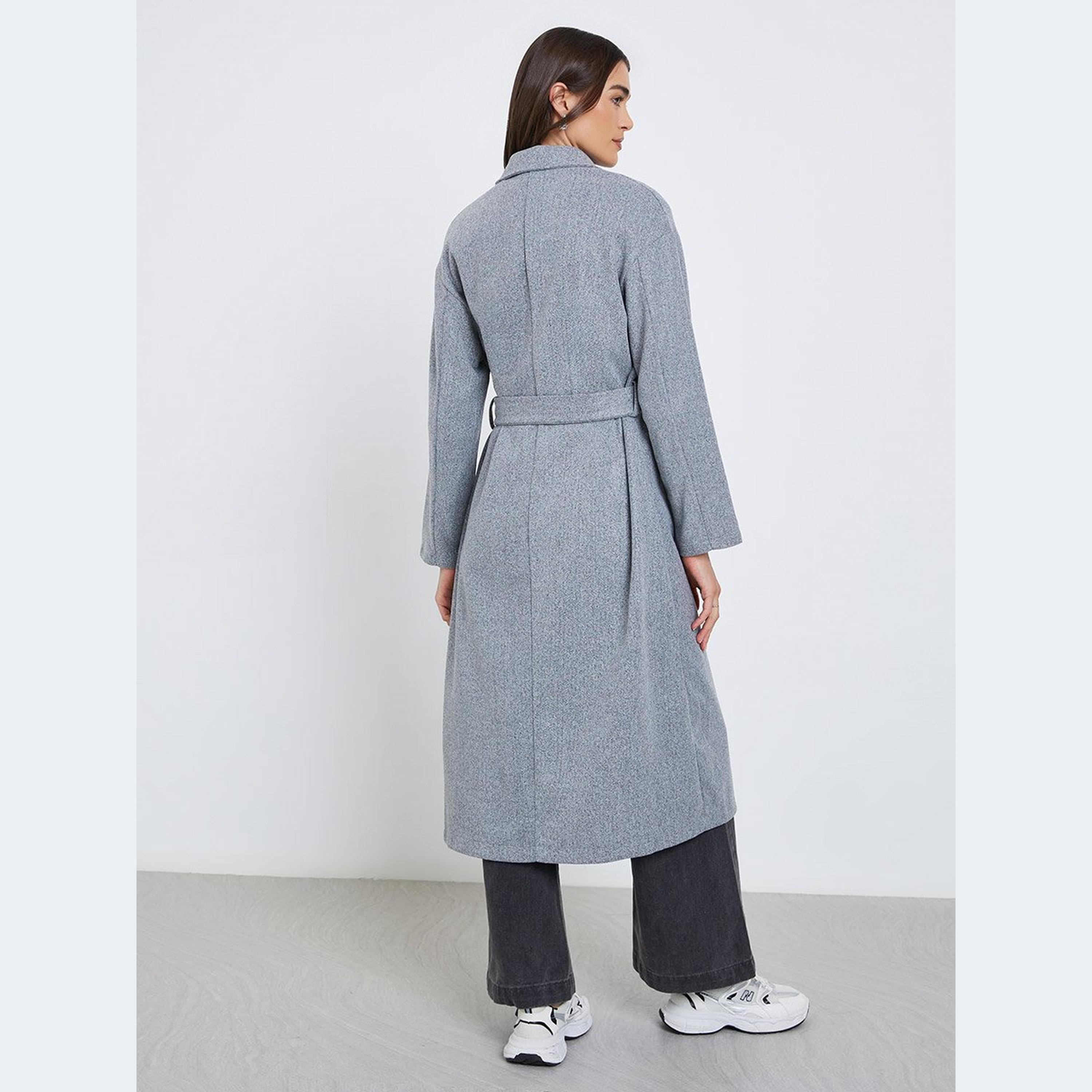 Styli Grey Regular Fit Belted Midi Coat-women-clothing-coatsandjackets-coats-image-4