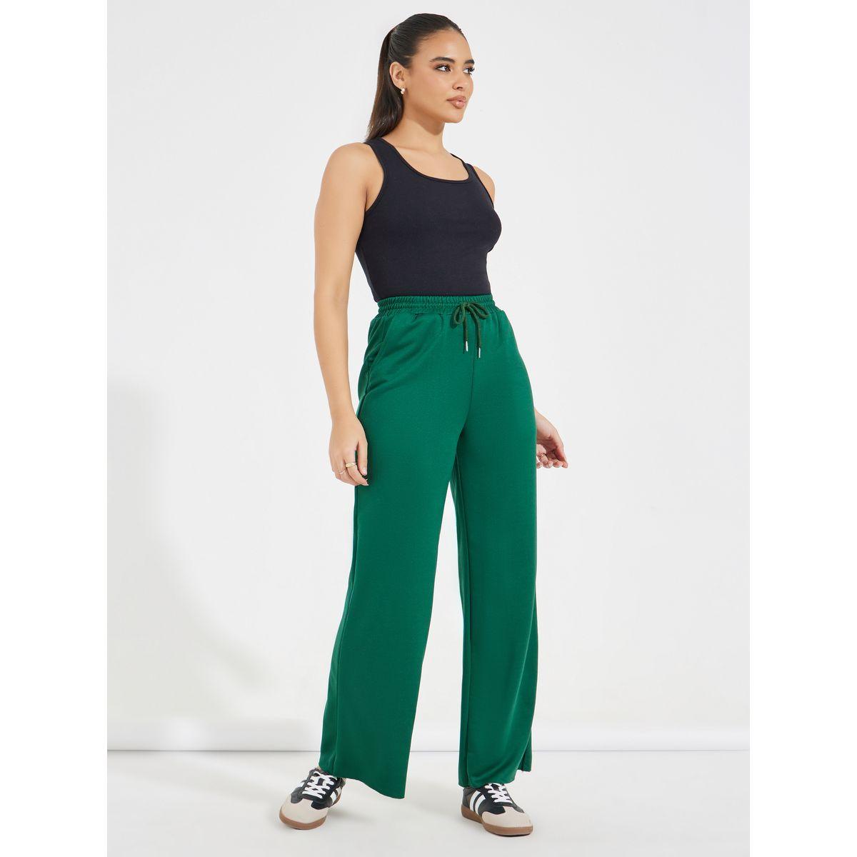 Styli Solid Wide Leg Joggers with Drawstring Waistband-women-clothing-bottoms-joggers-image-1