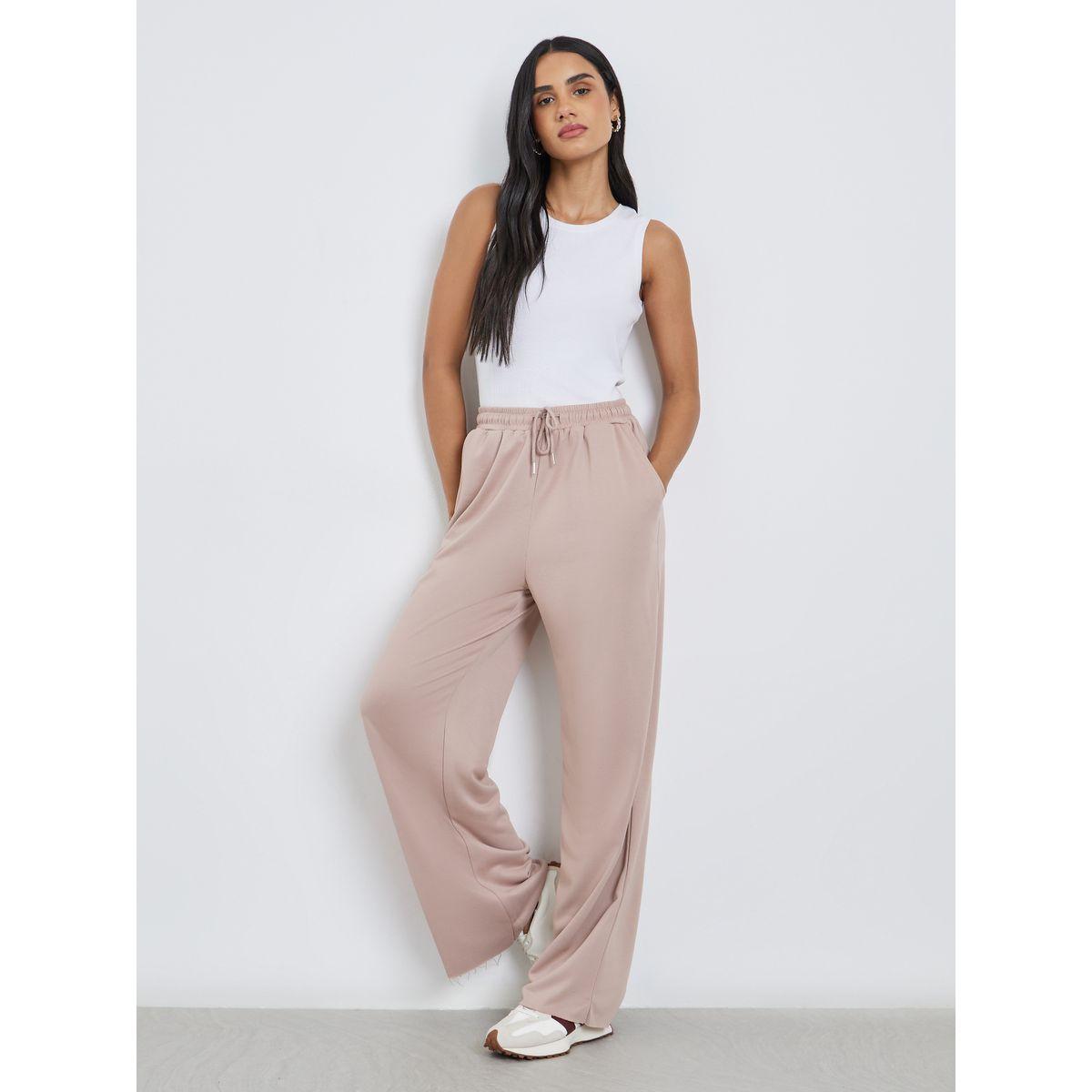 Styli Solid Wide Leg Joggers with Drawstring Waistband-women-clothing-bottoms-joggers-image-2