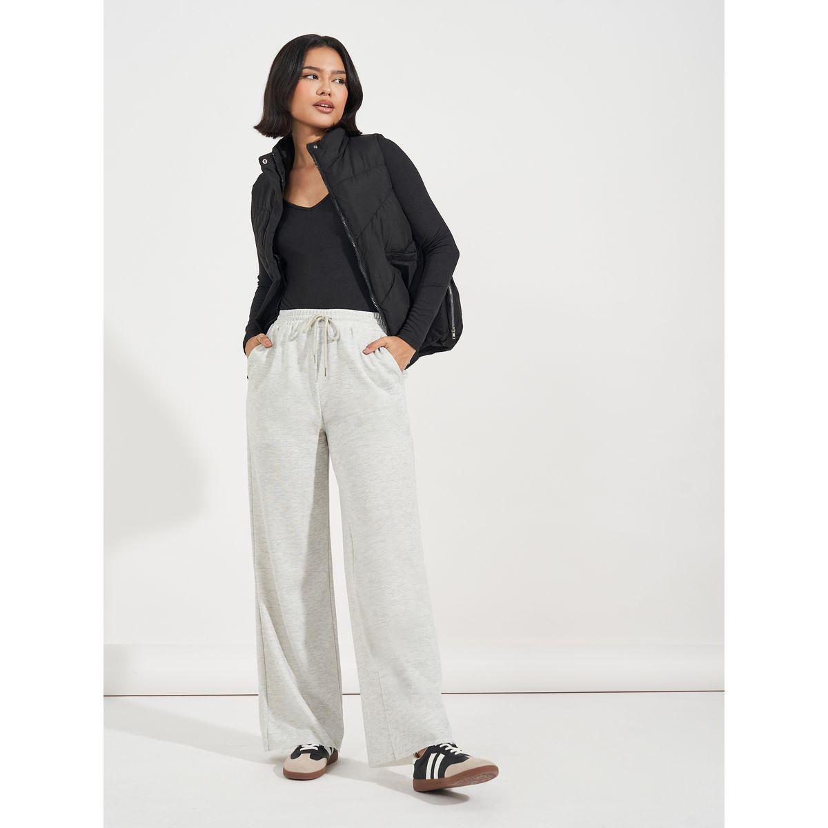 Styli Solid Wide Leg Joggers with Drawstring Waistband-women-clothing-bottoms-joggers-image-1