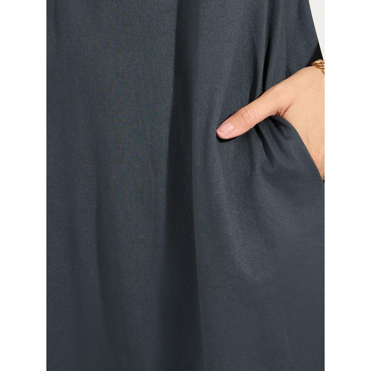 Styli Plain Short Sleeves Shift Knee-Length Dress-women-clothing-dresses-image-3