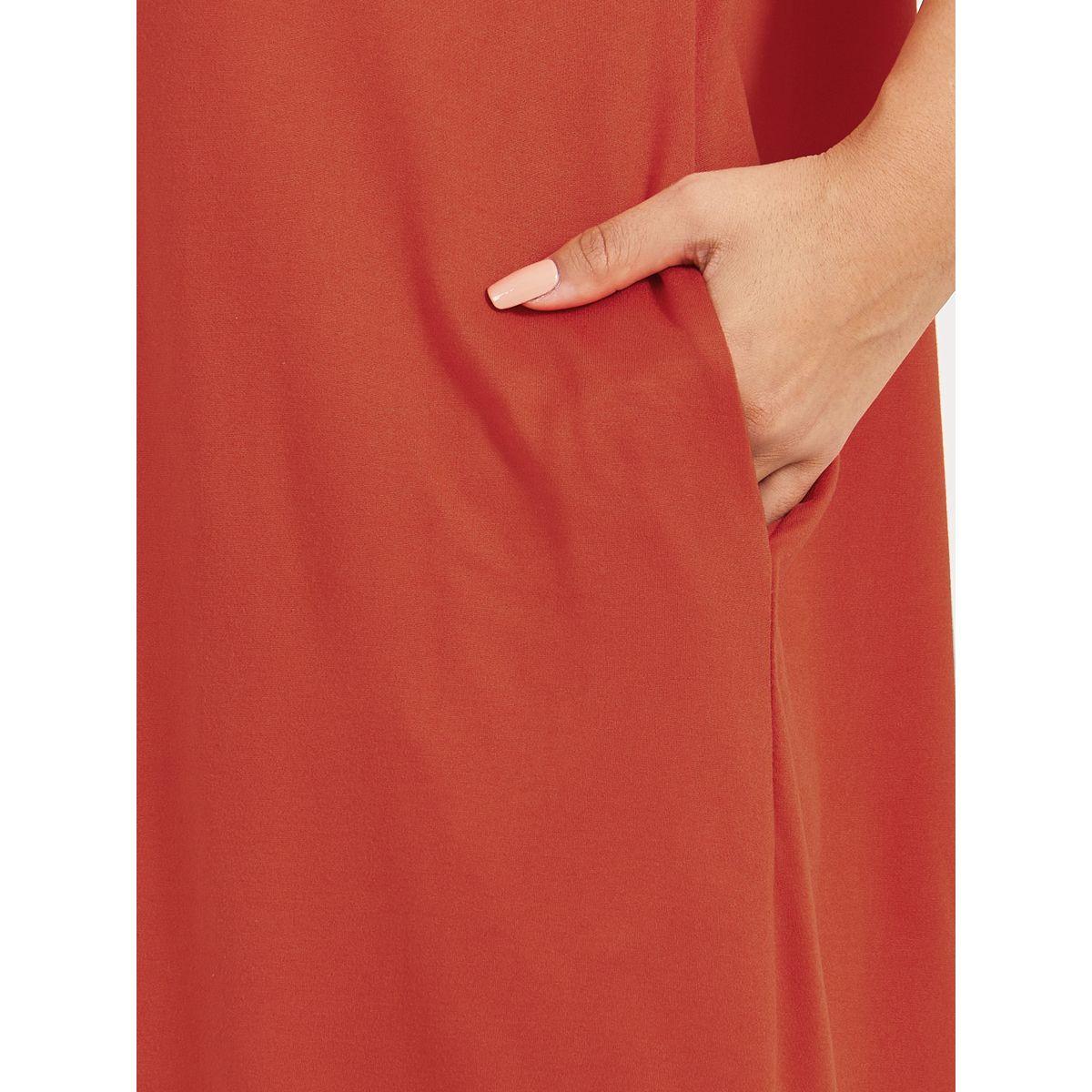 Styli Plain Short Sleeves Shift Knee-Length Dress-women-clothing-dresses-image-3