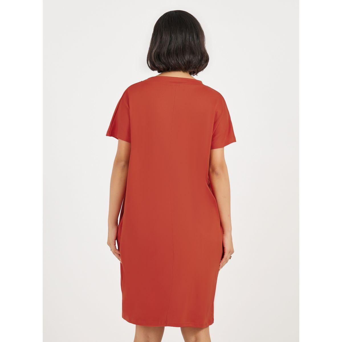 Styli Plain Short Sleeves Shift Knee-Length Dress-women-clothing-dresses-image-6