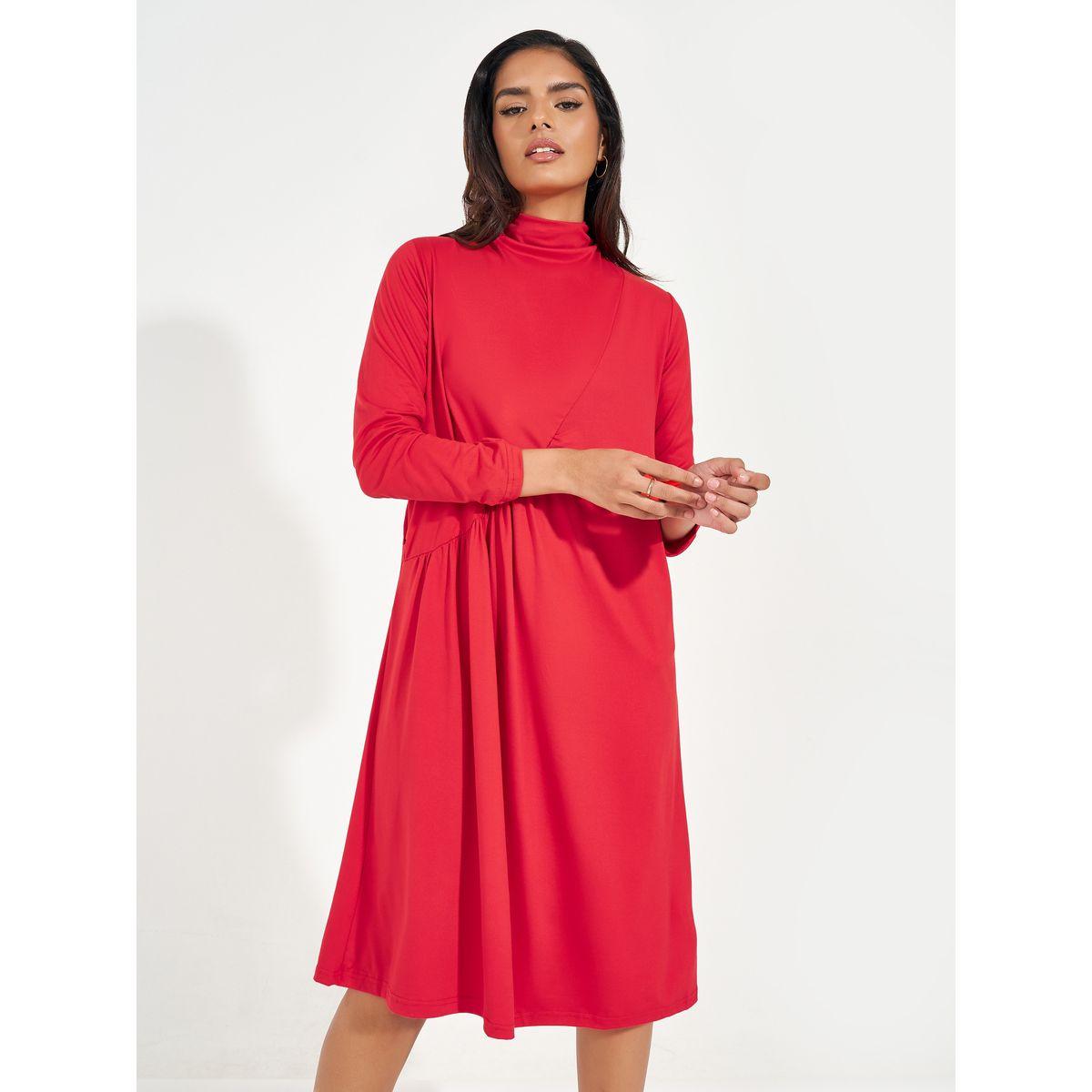 فستان بطول الركبة مع كسرات مزمومة-women-clothing-dresses-image-2