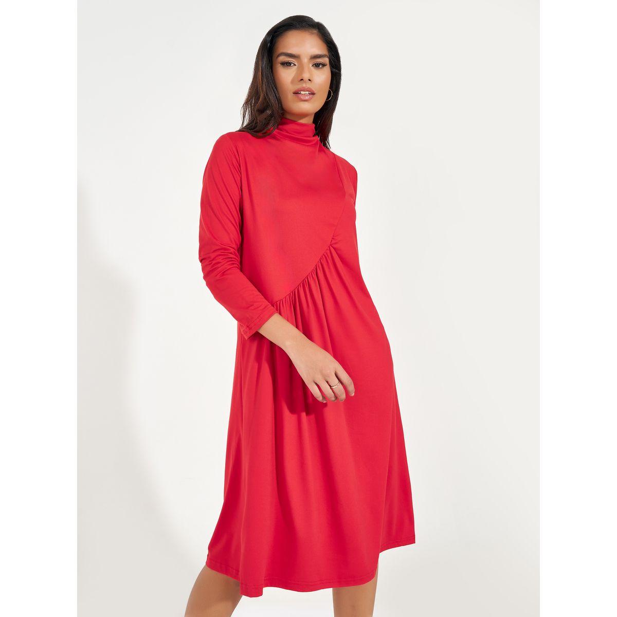 فستان بطول الركبة مع كسرات مزمومة-women-clothing-dresses-image-5