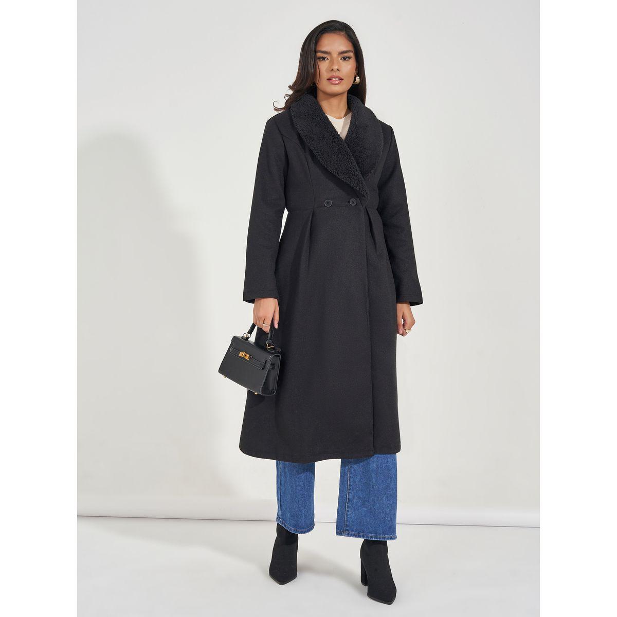 Styli Regular Fit Midi Wool Like Faux Fur Collar Coat-women-clothing-coatsandjackets-coats-image-1