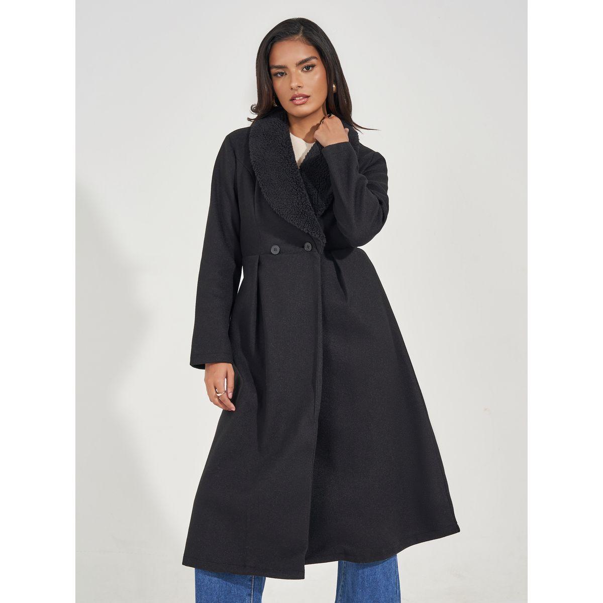 Styli Regular Fit Midi Wool Like Faux Fur Collar Coat-women-clothing-coatsandjackets-coats-image-3