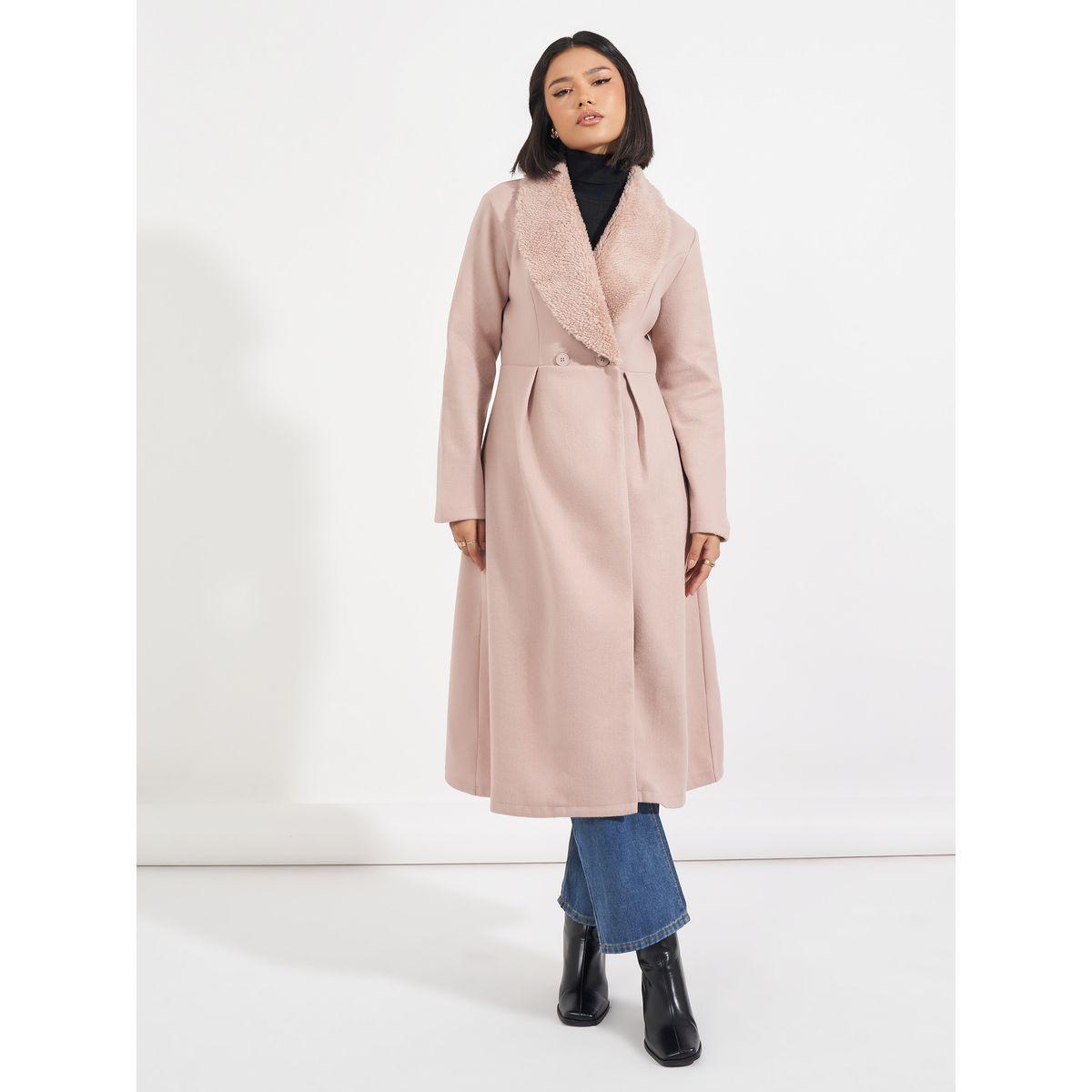 Styli Regular Fit Midi Wool Like Faux Fur Collar Coat-women-clothing-coatsandjackets-coats-image-1