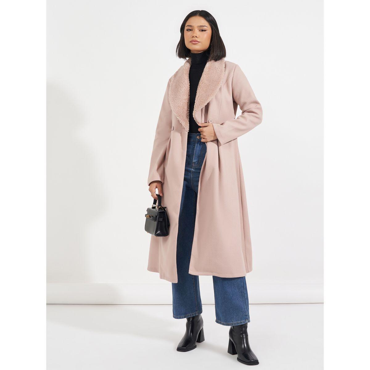 معطف ميدي بقصة عادية وفرو صناعي-women-clothing-coatsandjackets-coats-image-2