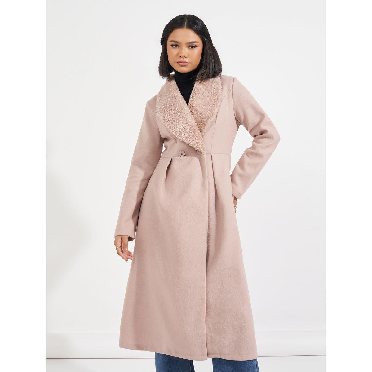 Styli Regular Fit Midi Wool Like Faux Fur Collar Coat-women-clothing-coatsandjackets-coats-image-3
