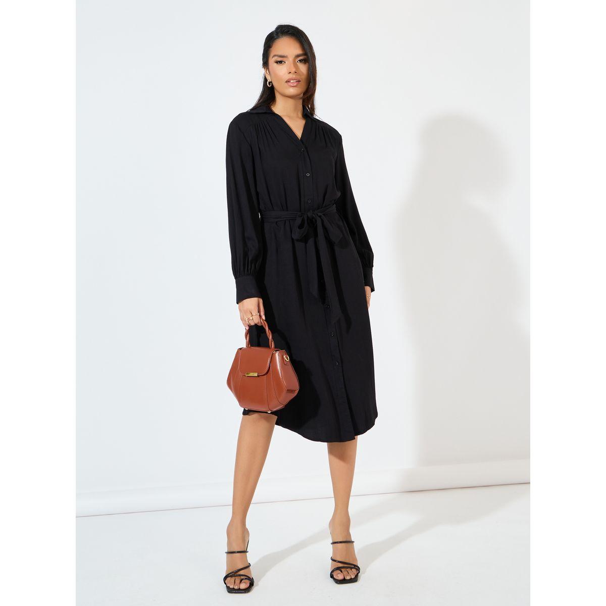 Styli Button Detail Shirt Midi Dress with Tie Belt-women-clothing-dresses-image-1
