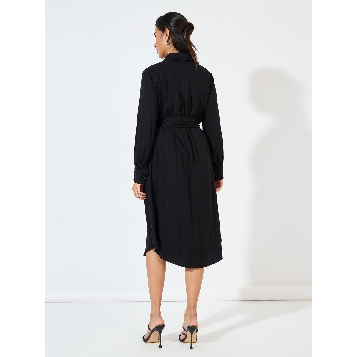 فستان ميدي مزين بأزرار مع حزام-women-clothing-dresses-image-6