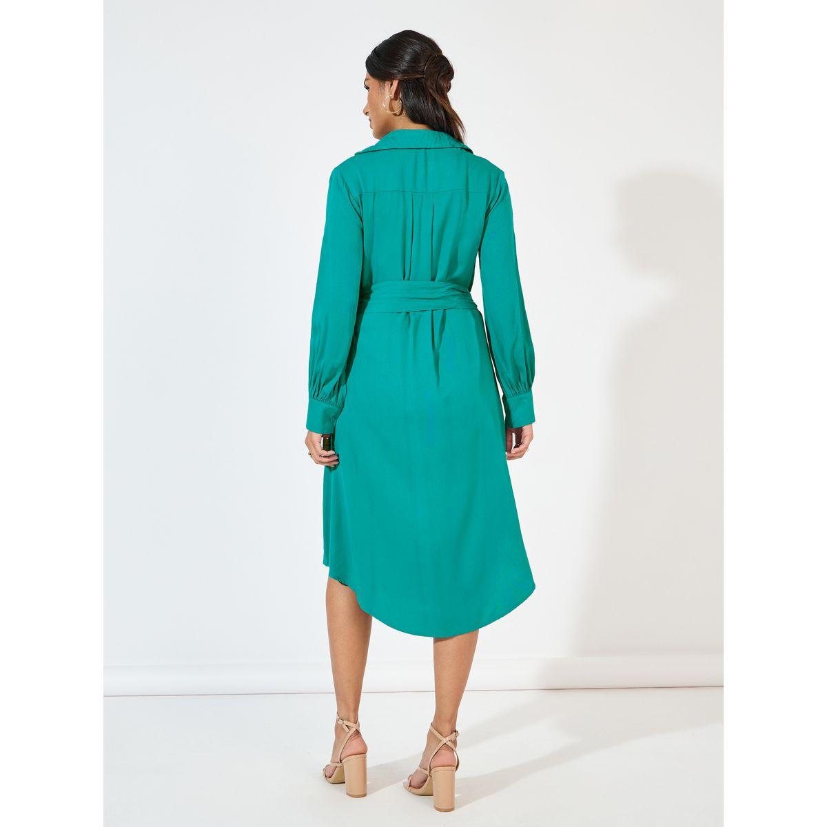 فستان ميدي مزين بأزرار مع حزام-women-clothing-dresses-image-6