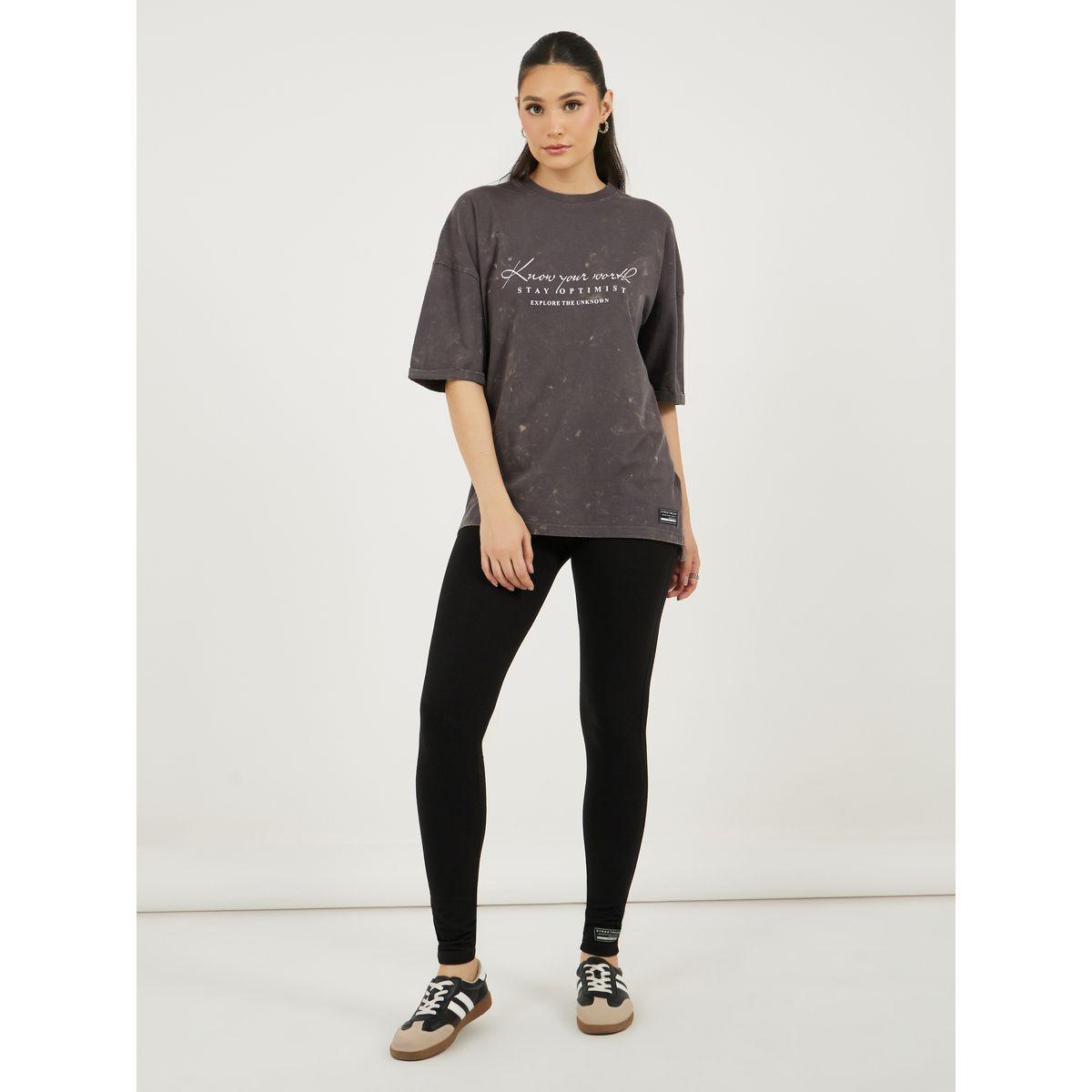 Styli Oversized Longline Acid Washed T-Shirt and Leggings Co-Ords-women-clothing-coordsets-image-1