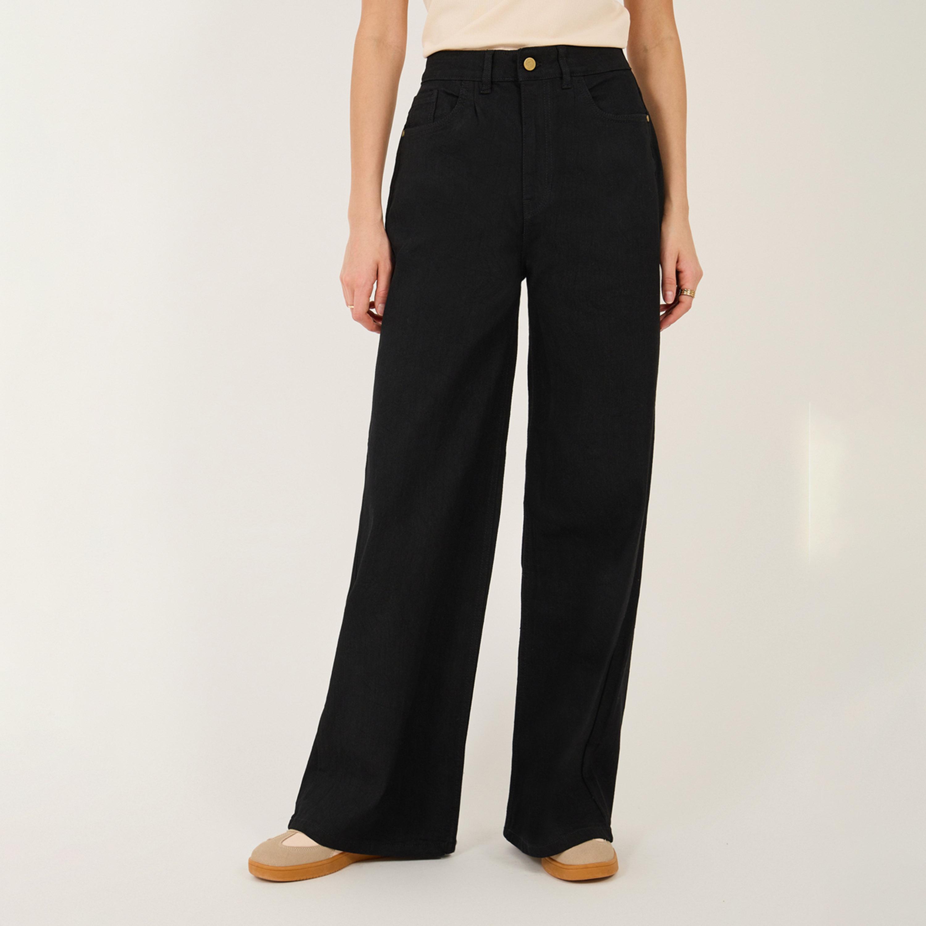 Styli High Rise Pleated Front Wide Leg Jeans-women-clothing-bottoms-jeans-image-2