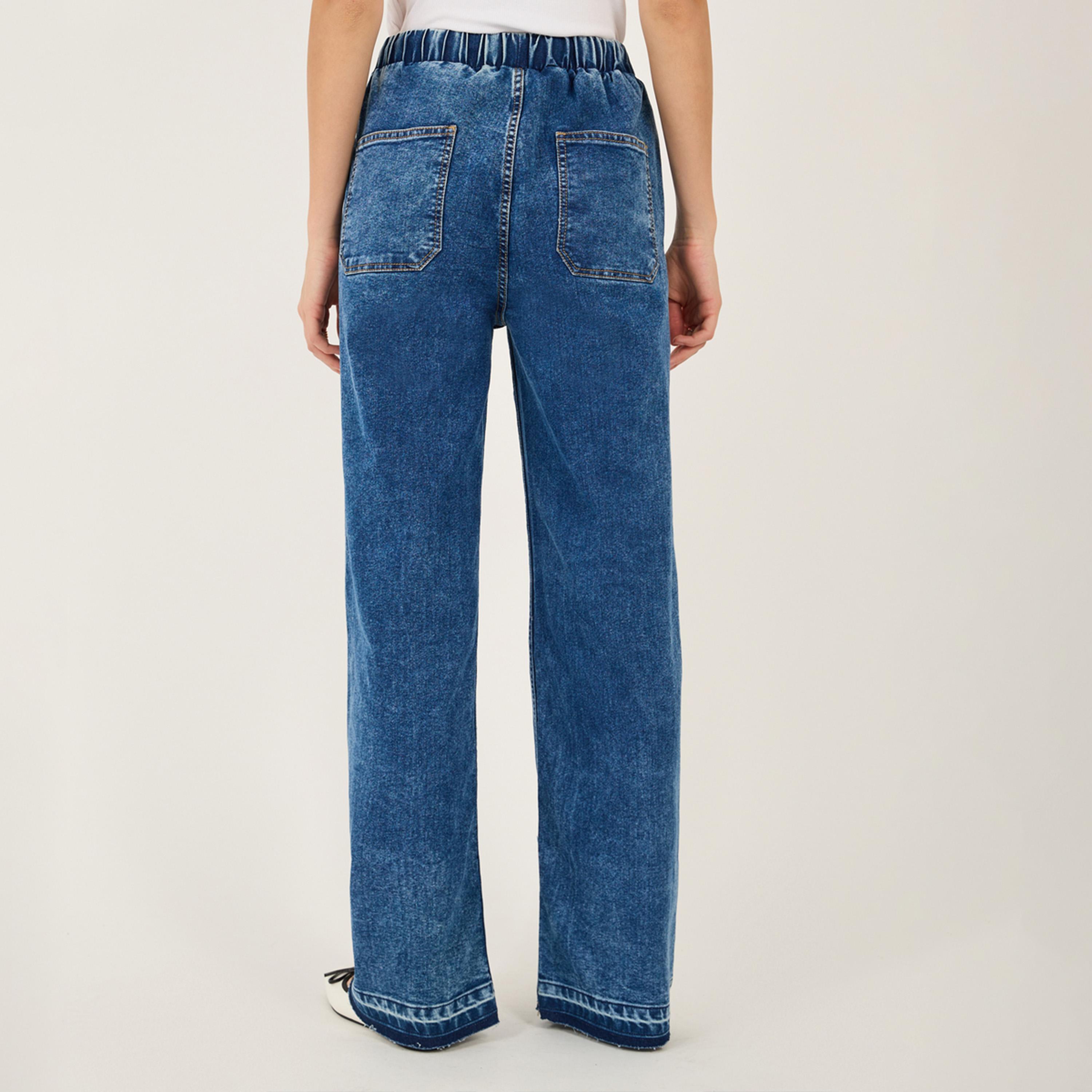 ستايلي - بنطال جينز واسع الساق بخصر مطاطي مرتفع مع حاشية منسلة-women-clothing-bottoms-jeans-image-4