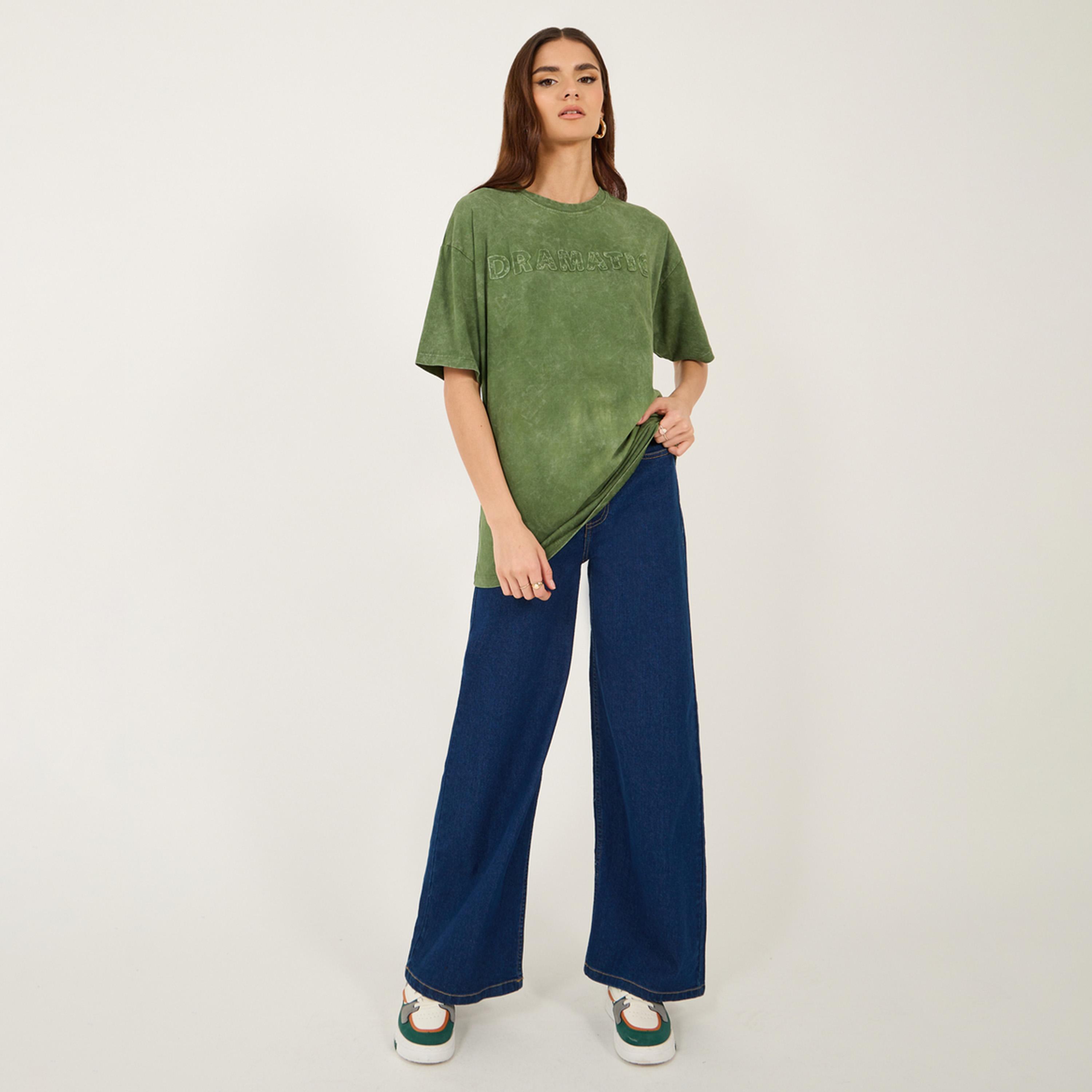 ستايلي - بنطال جينز واسع الساق بخمسة جيوب وخصر متوسط الارتفاع-women-clothing-bottoms-jeans-image-1
