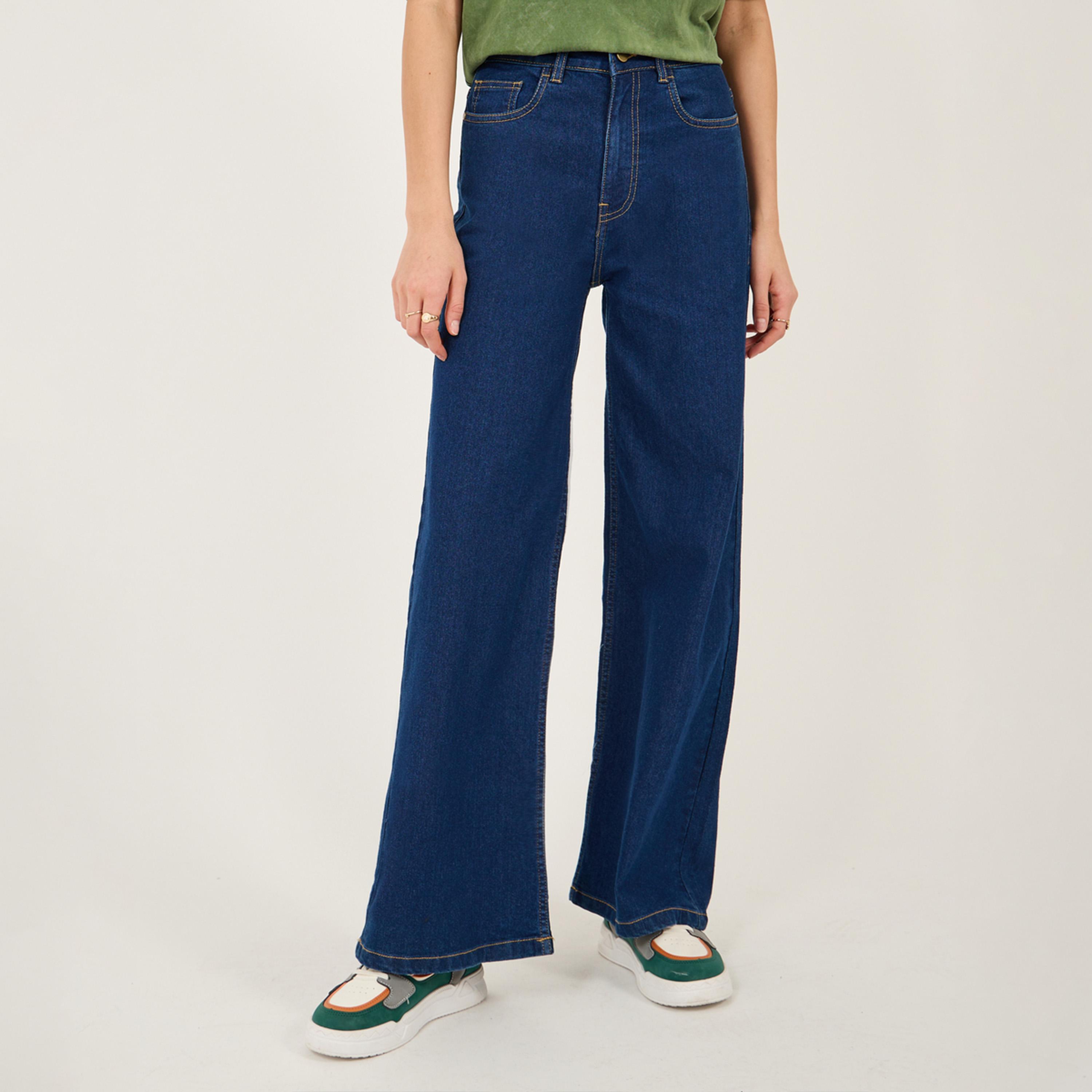 ستايلي - بنطال جينز واسع الساق بخمسة جيوب وخصر متوسط الارتفاع-women-clothing-bottoms-jeans-image-2