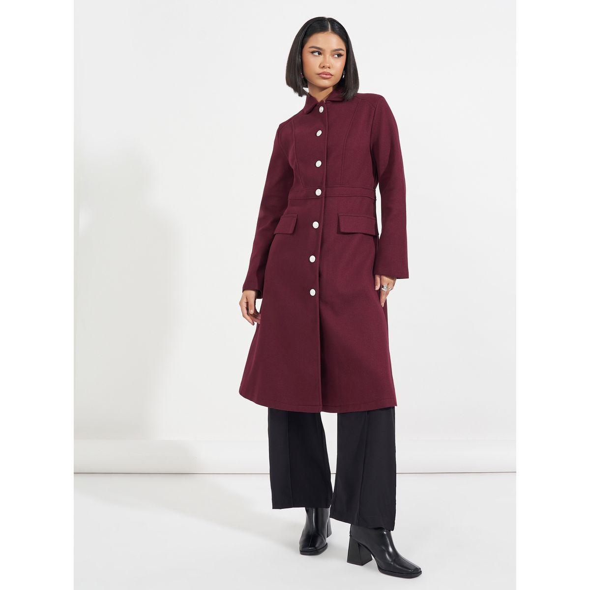 Styli Regular Fit Knee Length Buttoned Wool Like Coat-women-clothing-coatsandjackets-coats-image-1