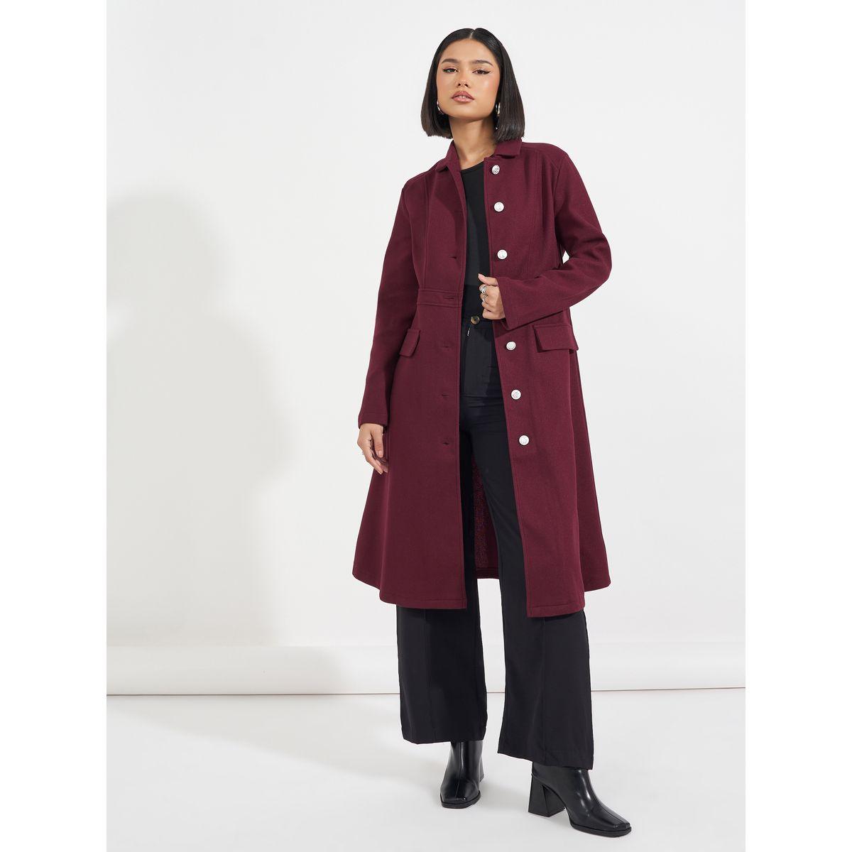 Styli Regular Fit Knee Length Buttoned Wool Like Coat-women-clothing-coatsandjackets-coats-image-2