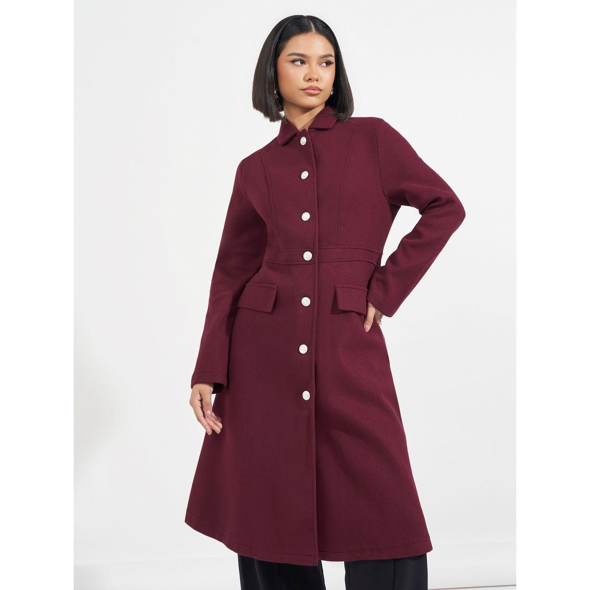 Styli Regular Fit Knee Length Buttoned Wool Like Coat-women-clothing-coatsandjackets-coats-image-3