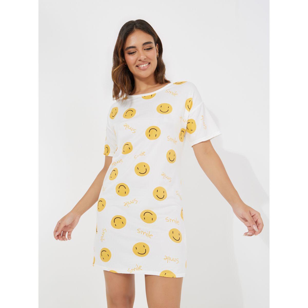 Styli Emoji Print Sleep T-Shirt Dress-women-clothing-nightwear-nighties-image-2