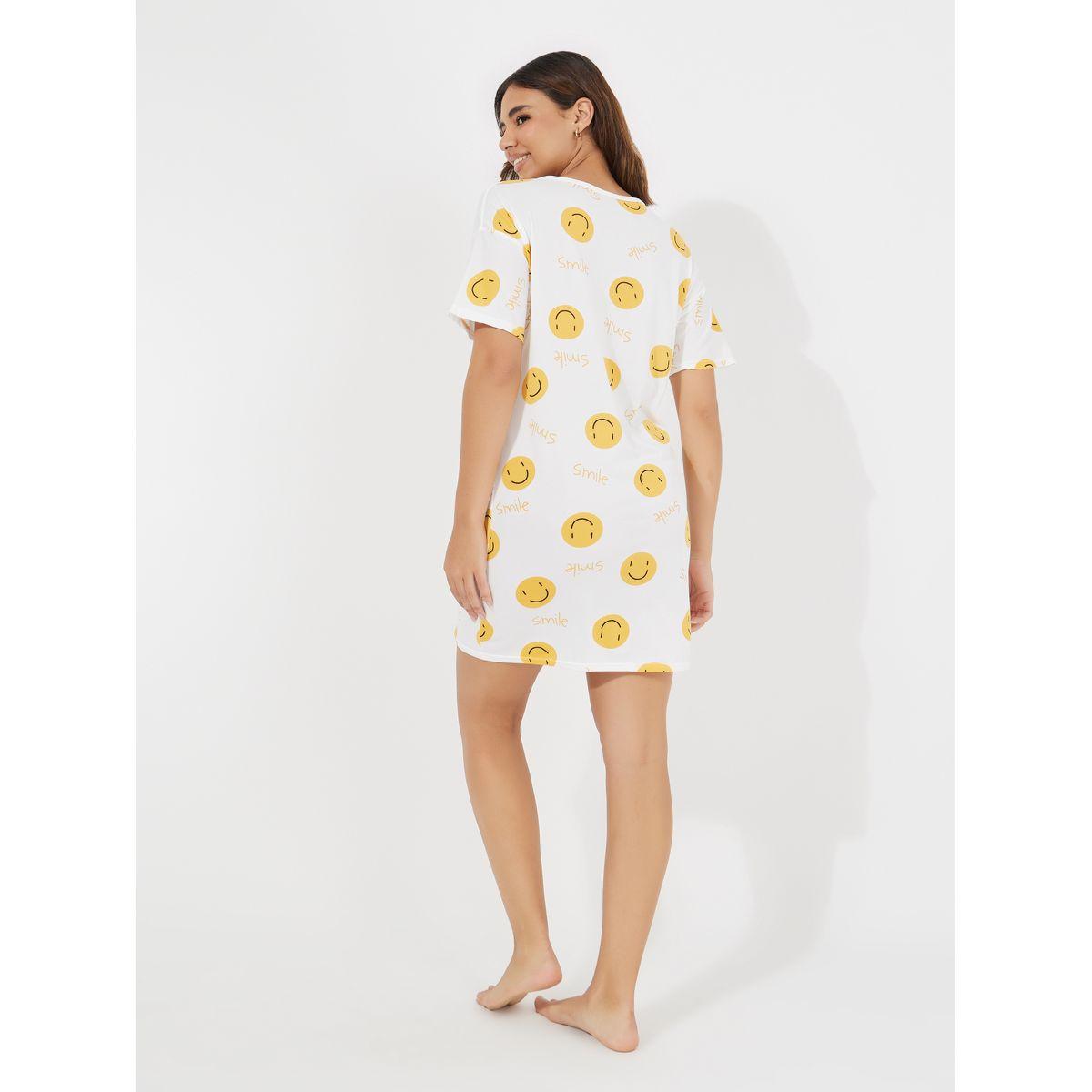 Styli Emoji Print Sleep T-Shirt Dress-women-clothing-nightwear-nighties-image-4