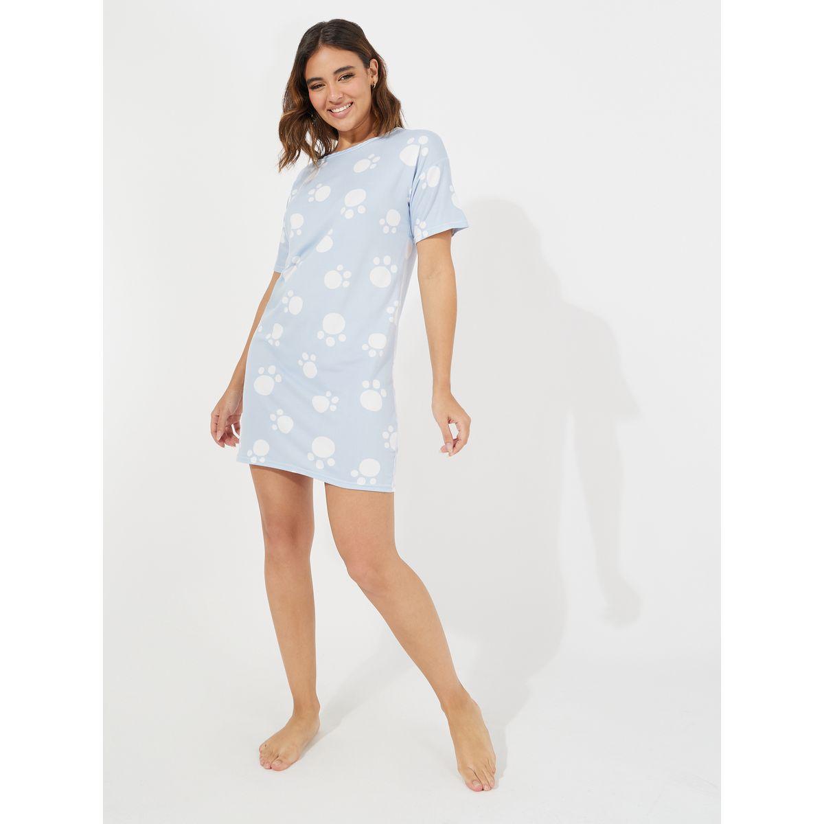 قميص نوم بياقة دائرية واكمام قصيرة-women-clothing-nightwear-nighties-image-1