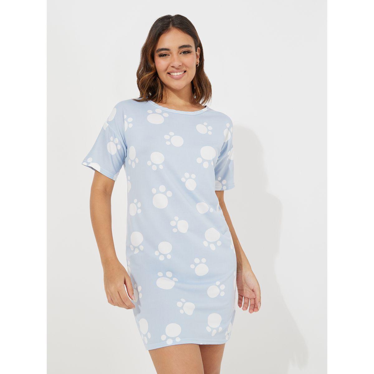 Styli Paw Print Round Neck Sleep T-Shirt Dress-women-clothing-nightwear-nighties-image-2