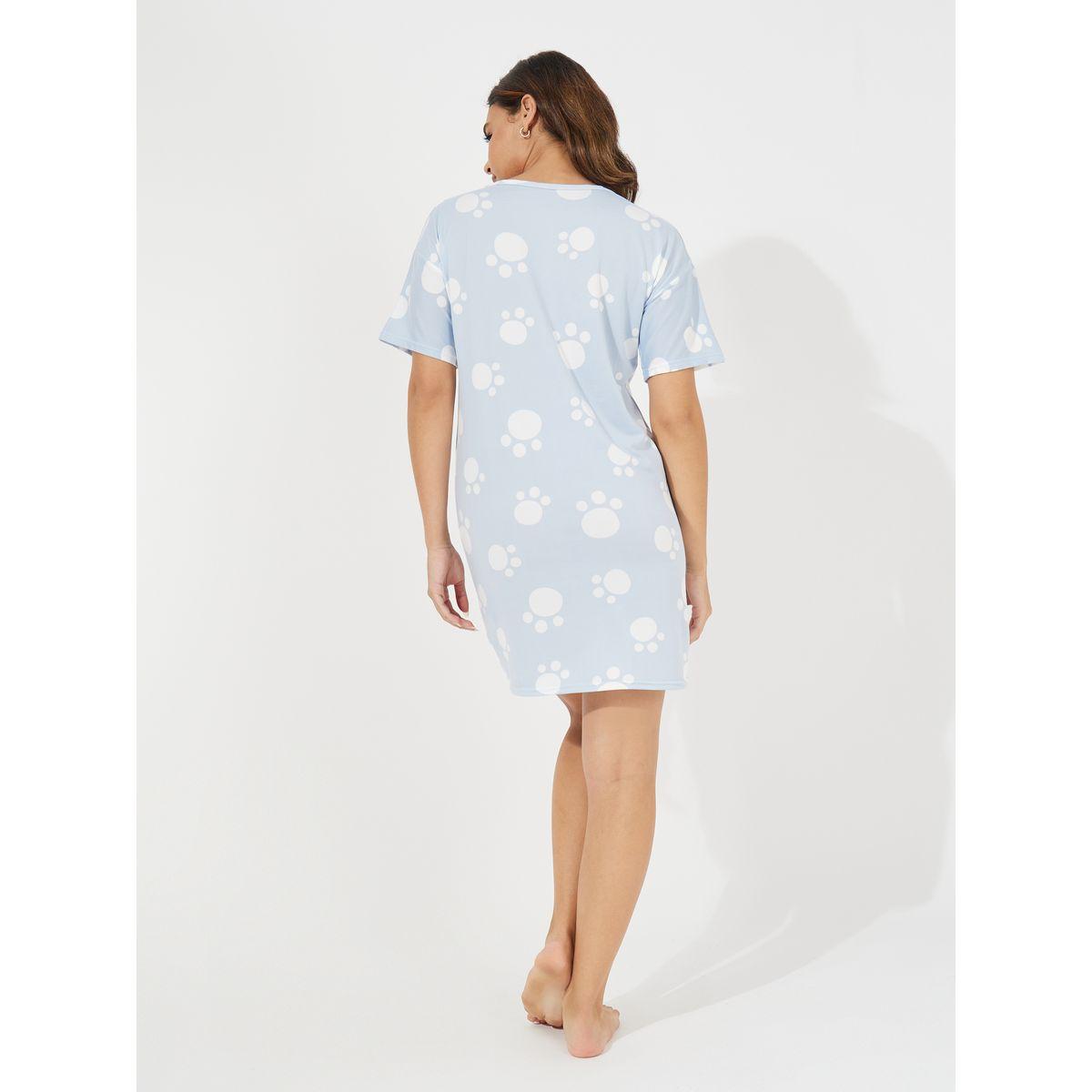 Styli Paw Print Round Neck Sleep T-Shirt Dress-women-clothing-nightwear-nighties-image-4