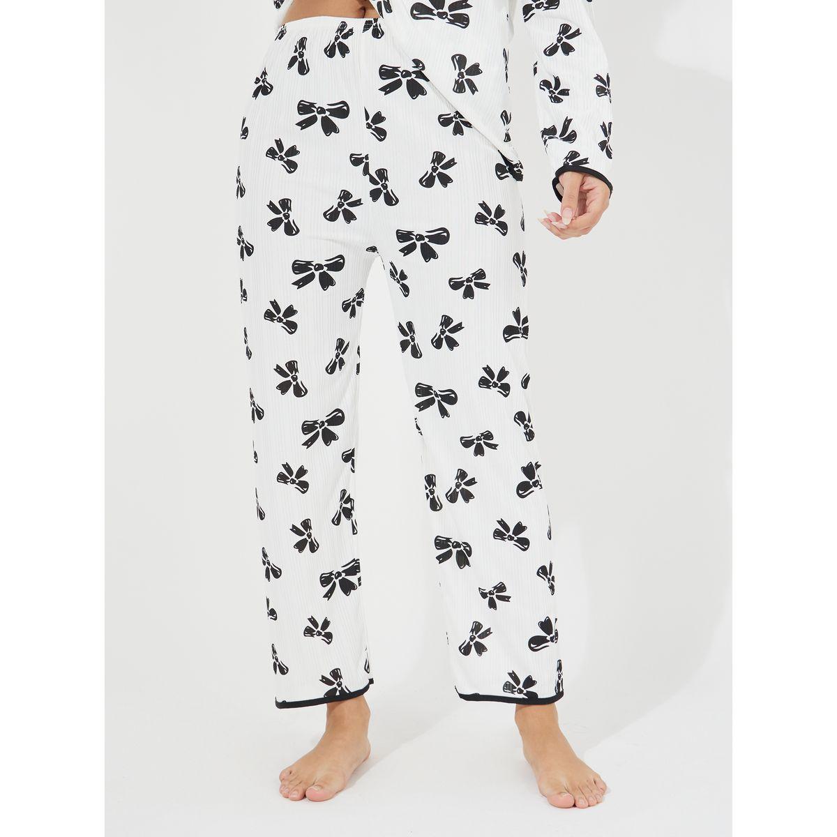 Styli Bowknot Print Long Sleeve Shirt & Pyjama Set-women-clothing-nightwear-pyjamas-longsets-image-5