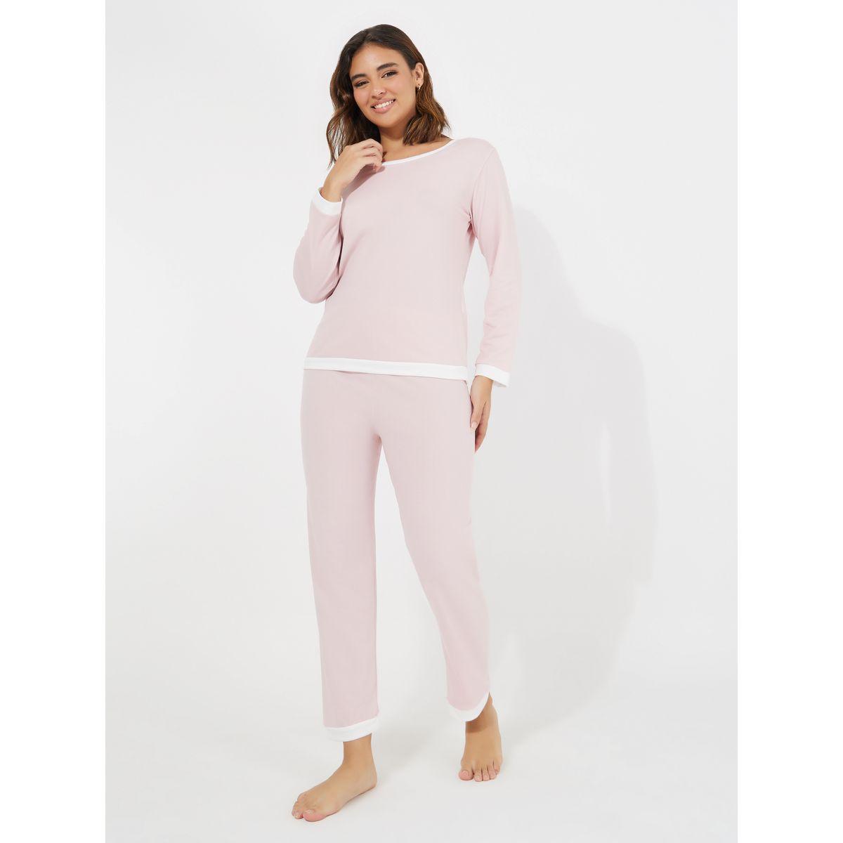 Styli Contrast Trim Long Sleeves T-Shirt & Pyjama Set-women-clothing-nightwear-pyjamas-longsets-image-1