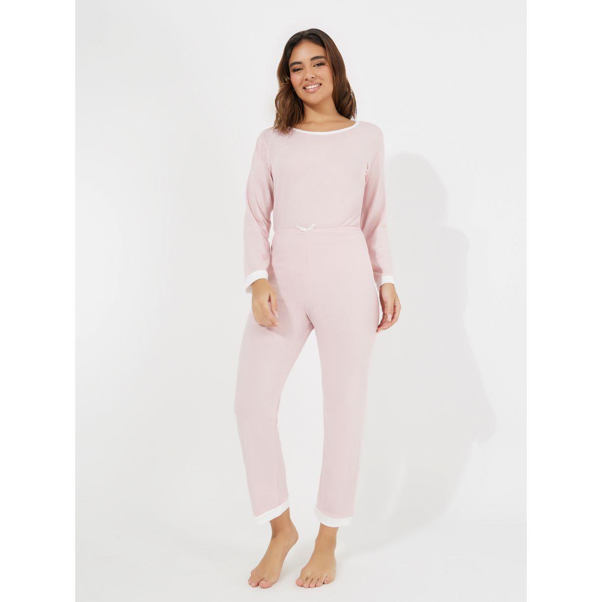 Styli Contrast Trim Long Sleeves T-Shirt & Pyjama Set-women-clothing-nightwear-pyjamas-longsets-image-2